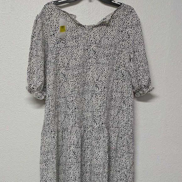 Black and White Dots Bubble-Sleeve Tiered Ruffle A-line Maxi Dress - Size XXL - Picture 2 of 5